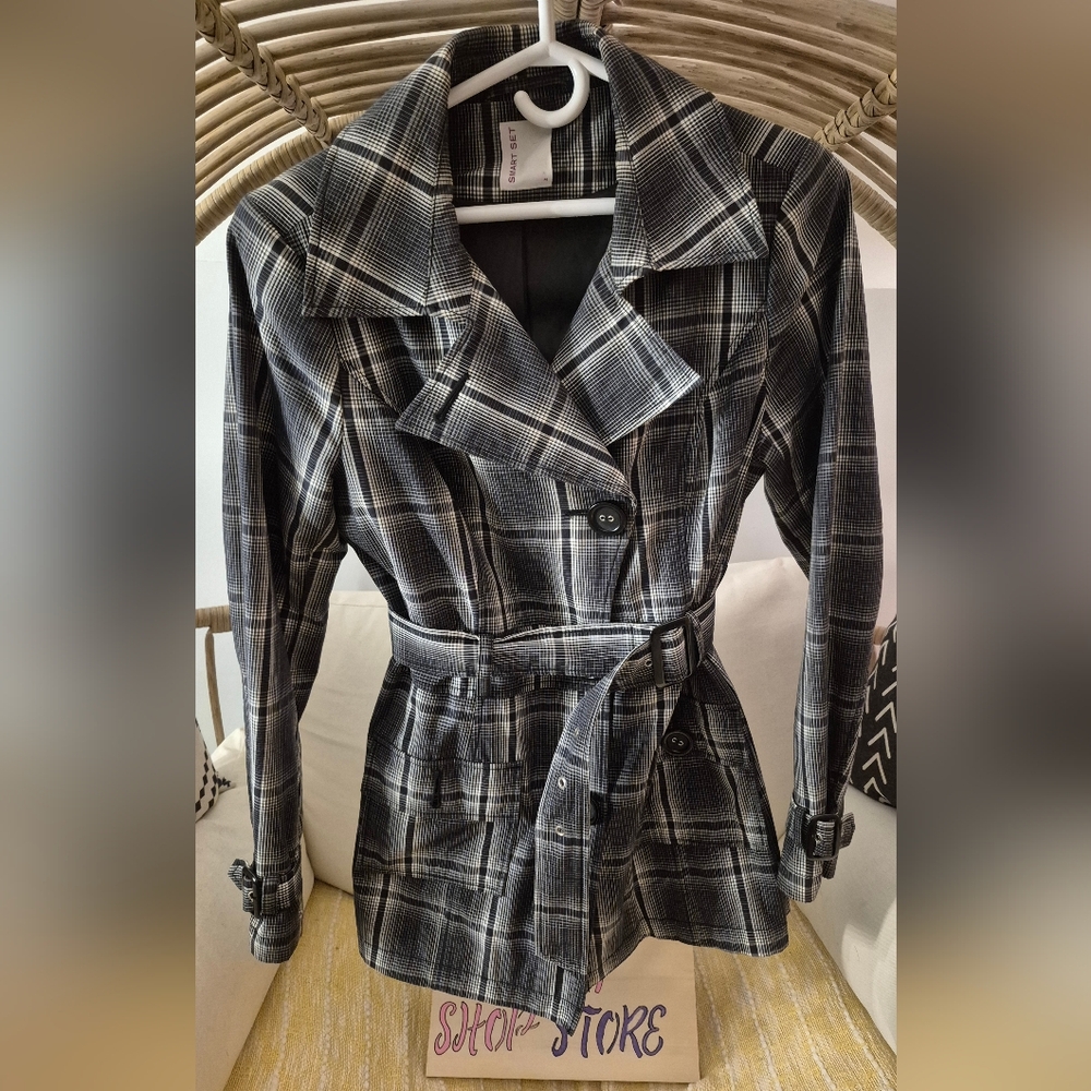 Smart Set Black and White Checkered Trench Coat